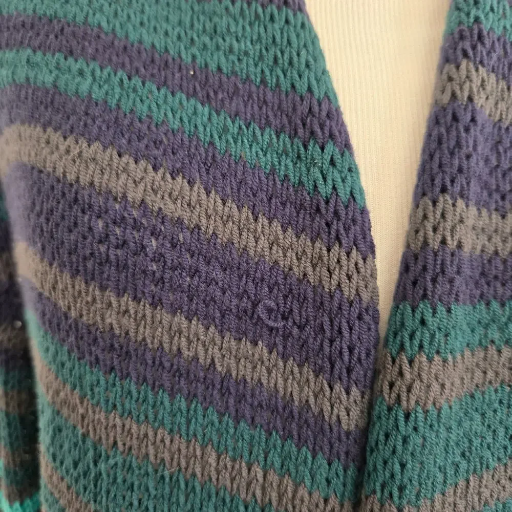 Wooden Ships Open Knit Cardigan Open front Striped Blue Lightweight Women M/L